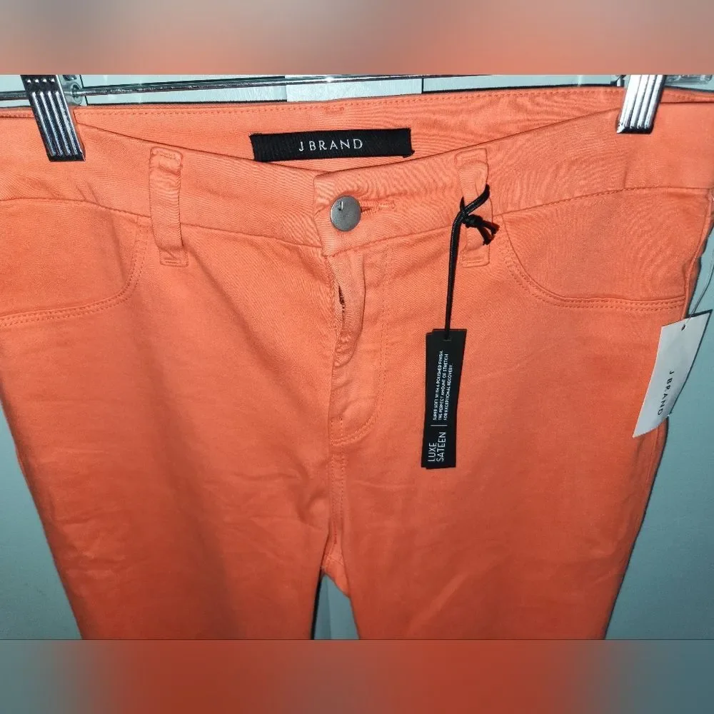 J Brand Luxe Sateen‎ Orange Mid-Rise Skinny Crop Pants NWT